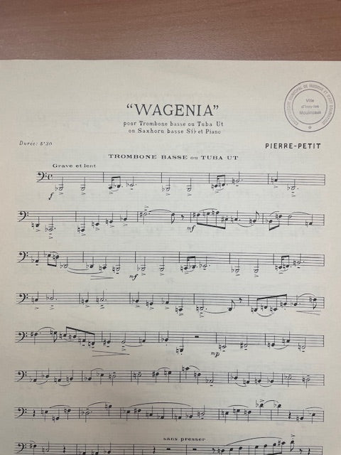 Pierre - Petit Wagenia pour trombone basse ou tuba en ut ou saxhorn basse et piano-3000 partitions, livres et vinyles d'occasion en vente sur notre site internet gastonmusicclub.fr Gaston Music Store