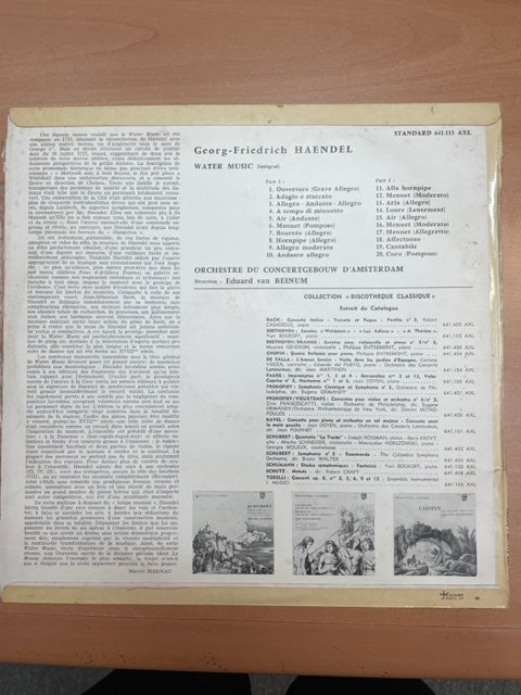 Vinyle Haendel Water Music Orchestre du Concertgebouw d'Amsterdam