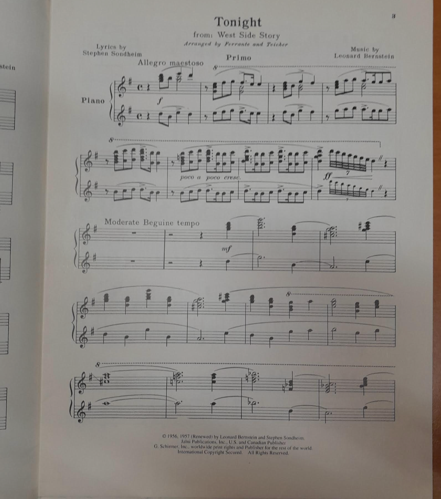 Leonard Bernstein Tonight, extrait de West side Story pour piano à 4 mains - 3000 partitions, livres et vinyles d'occasion en vente sur notre site internet gastonmusicclub.fr Gaston Music Store