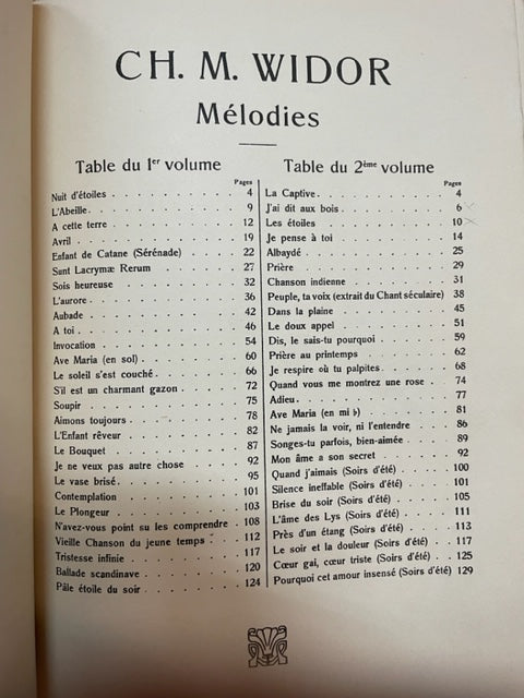 Charles Marie Widor 54 mélodies volume 2 pour chant et piano