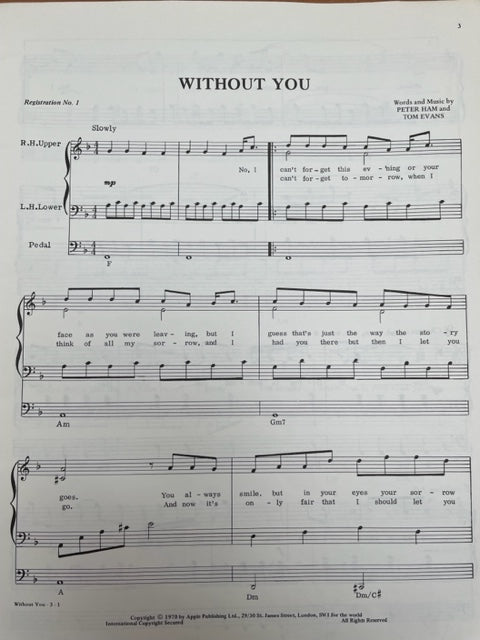 Without you plus 12 golden Winners songbook piano voix guitare- 3000 partitions, livres et vinyles d'occasion en vente sur notre site internet gastonmusicclub.fr Gaston Music Store