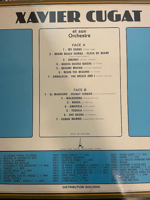 Vinyle Xavier Cugat et son orchestre-3000 partitions, livres et vinyles d'occasion en vente sur notre site internet gastonmusicclub.fr Gaston Music Store