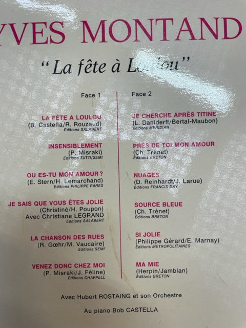 Vinyle Yves Montand La fête à Loulou - 3000 partitions, livres et vinyles d'occasion en vente sur notre site internet gastonmusicclub.fr Gaston Music Store