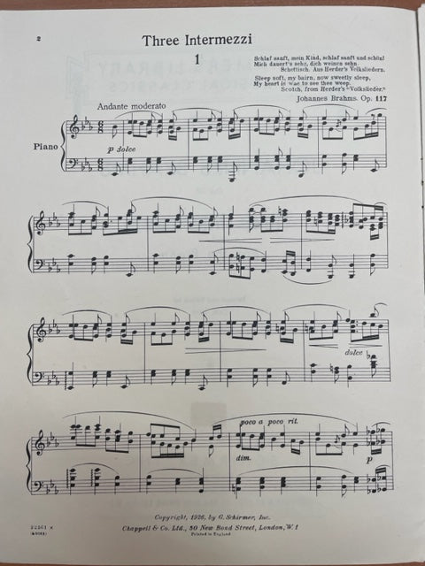 Johannes Brahms 3 Intermezzi opus 117 partition piano-3000 partitions, livres et vinyles d'occasion en vente sur notre site internet gastonmusicclub.fr Gaston Music Store