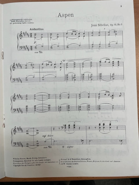 Jean Sibelius Le tremble, n° 3 des 5 morceaux opus 75- 3000 partitions, livres et vinyles d'occasion en vente sur notre site internet gastonmusicclub.fr Gaston Music Store