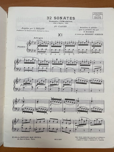 Cimarosa 32 sonates volume 2 partition piano : 10 sonates, doigtées par I. Philipp