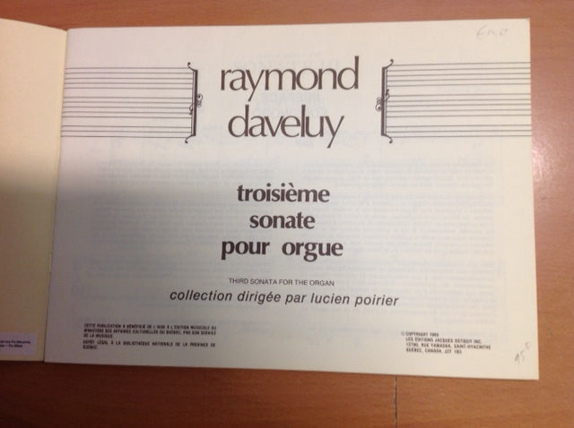 Raymond Daveluy 3e sonate partition pour orgue