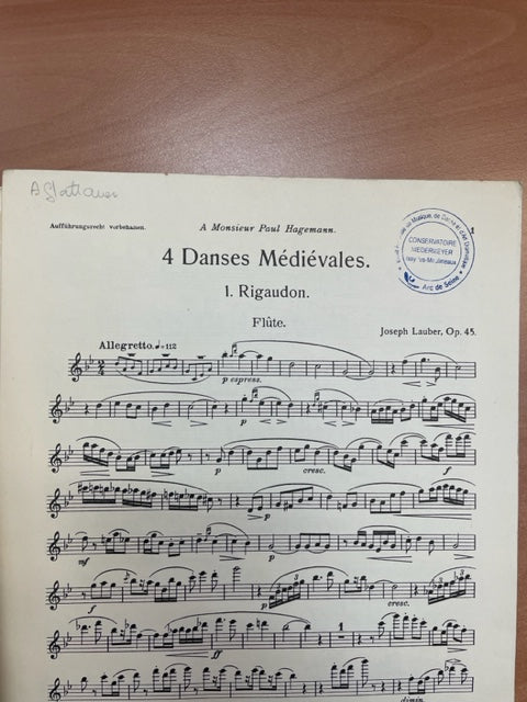 Joseph Leuber 4 danses médiévales partition pour flute et harpe