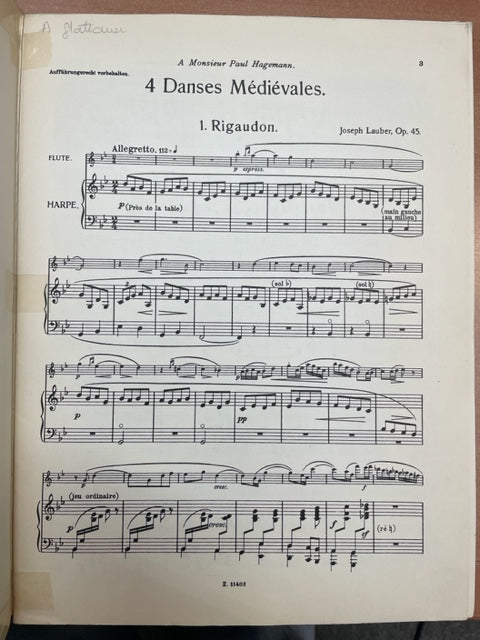 Joseph Leuber 4 danses médiévales partition pour flute et harpe
