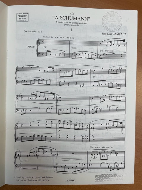 José-Luis Campana A Schumann 4 pièces pour les jeunes musiciens partition piano