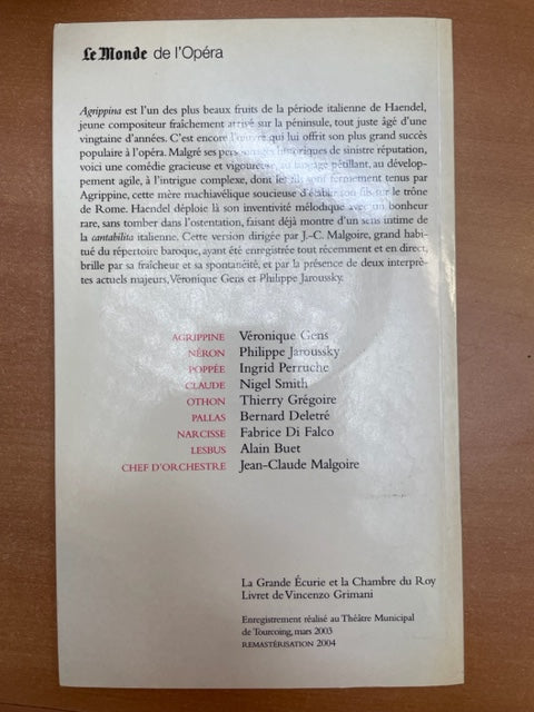 Haendel Agrippine Livret bilingue + 2CD