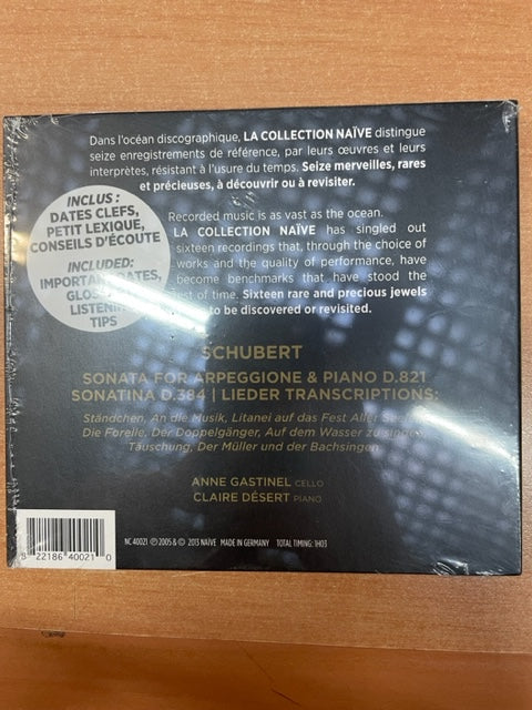 CD Schubert Sonate Arpeggione Anne Gastinel au violoncelle, Claire Désert au piano