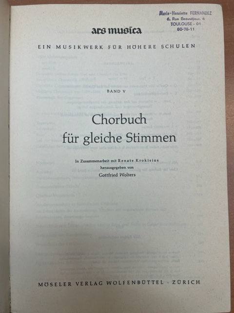 Ars Musica 5 Chorbuch für gleiche Stimmen partition pour choeur