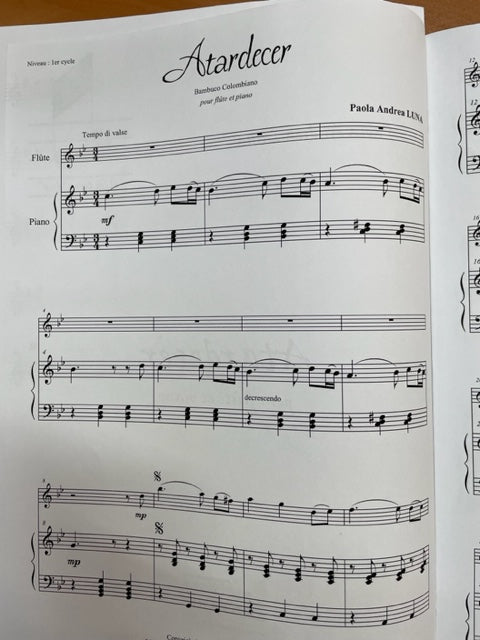 Luna Paola Andrea Atardecer Bambuco Colombiano partition pour flute et piano
