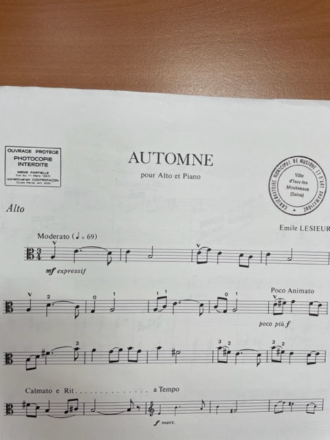 Emile Lesieur Automne partition pour alto et piano