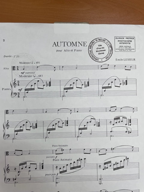 Emile Lesieur Automne partition pour alto et piano