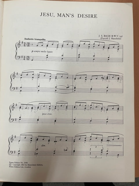 Bach J.S. Jesu, man's desire en sol majeur partition piano extrait de la Cantate BWV 147