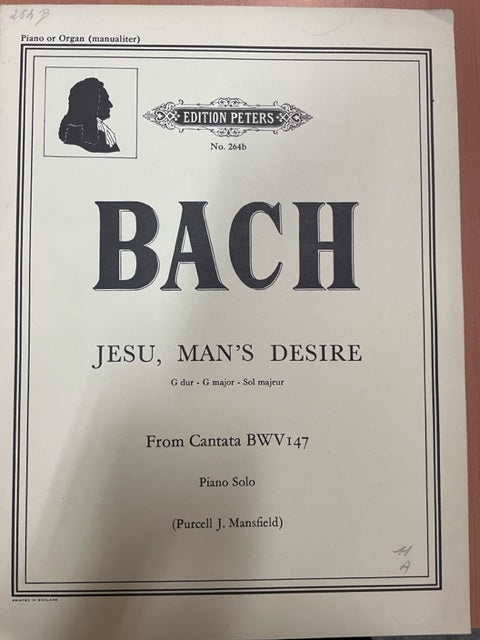 Bach J.S. Jesu, man's desire en sol majeur partition piano extrait de la Cantate BWV 147