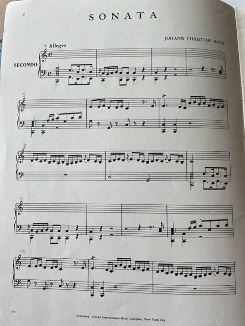 Johann Christian Bach Sonata en do majeur partition pour deux pianos