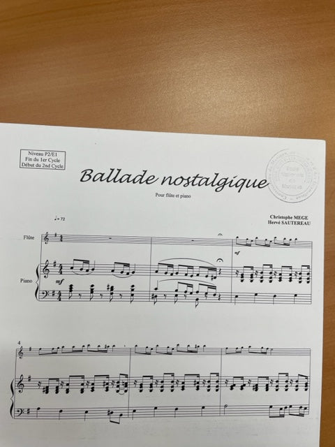 Christophe Mege Ballade nostalgique partition pour flute et piano