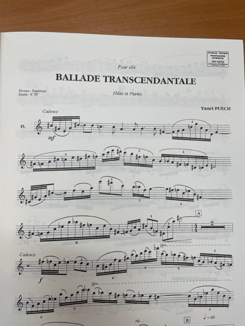 Yanet Puech Ballade transcendante partition pour flute et piano