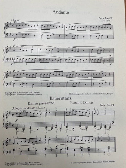 Partition piano Von Bartok bis Stravinsky - pièces faciles