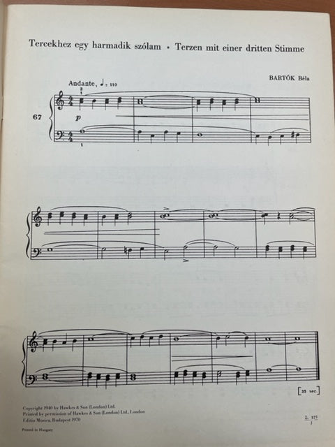 BARTOK Bela Mikrokosmos vol 3 partition piano