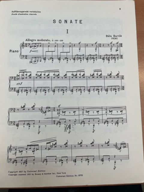 BARTOK Bela : Sonate pour piano solo