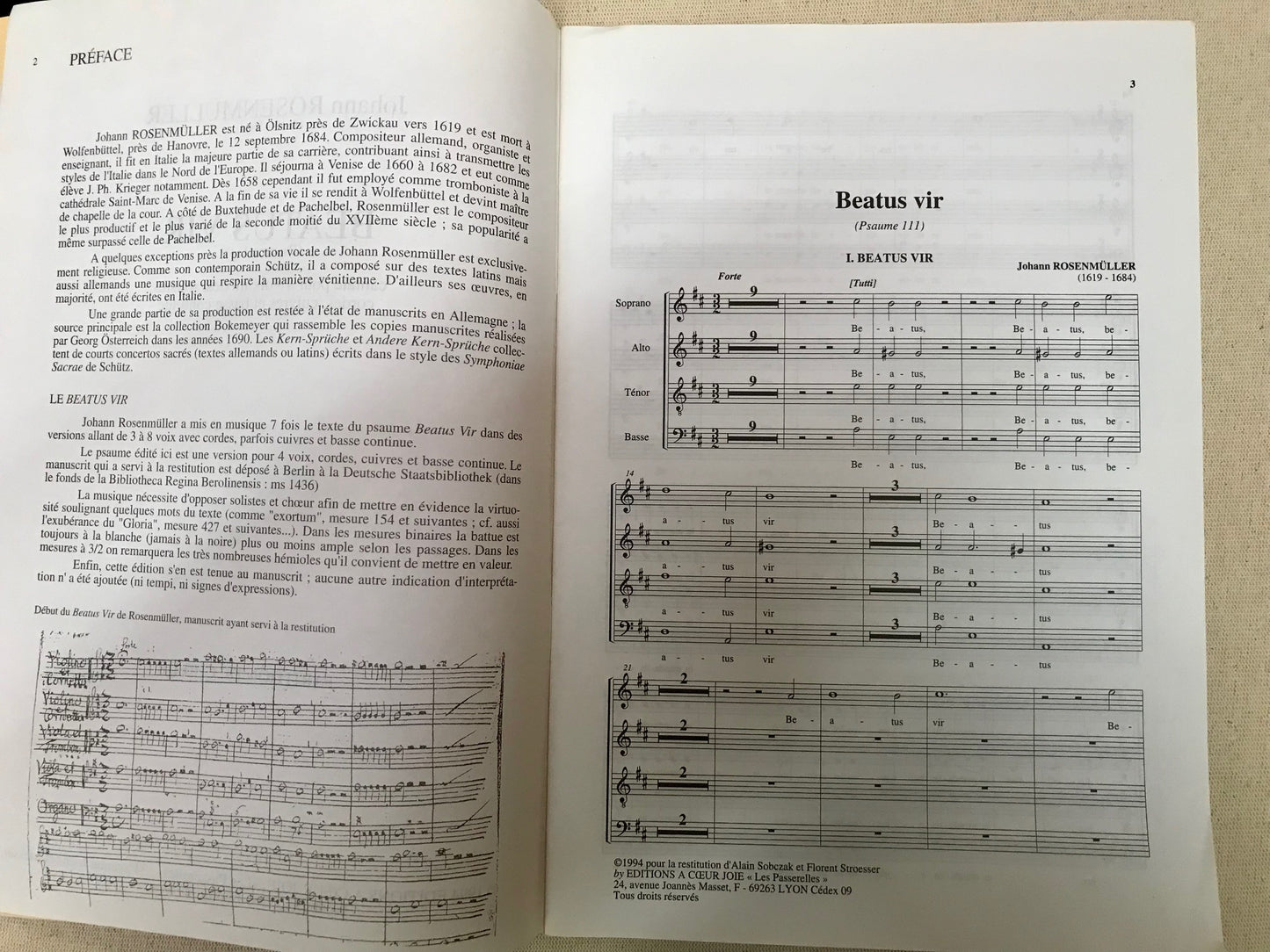 Beatus Vir (Psaume 111), partition pour choeur de Johann Rosenmüller