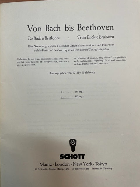 De Bach à Beethoven volume 2 Recueil de partition piano