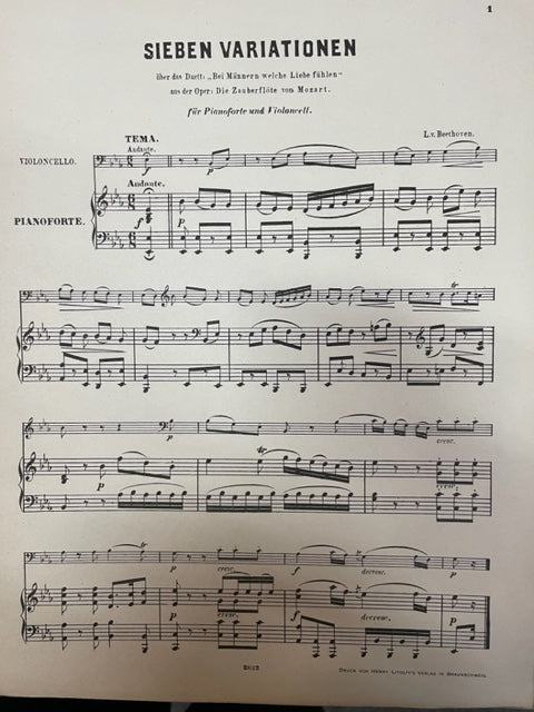 Beethoven 7 variations pour violoncelle ou violon et piano