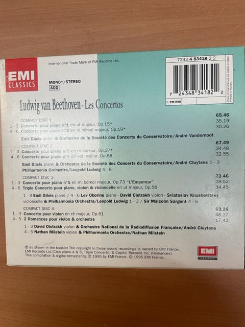 Coffret 4CD Beethoven Les Concertos Emil Gilels, David Oïstrakh, Lev Oborine, Sviatoslav Knushevitsky, Nathan Milstein
