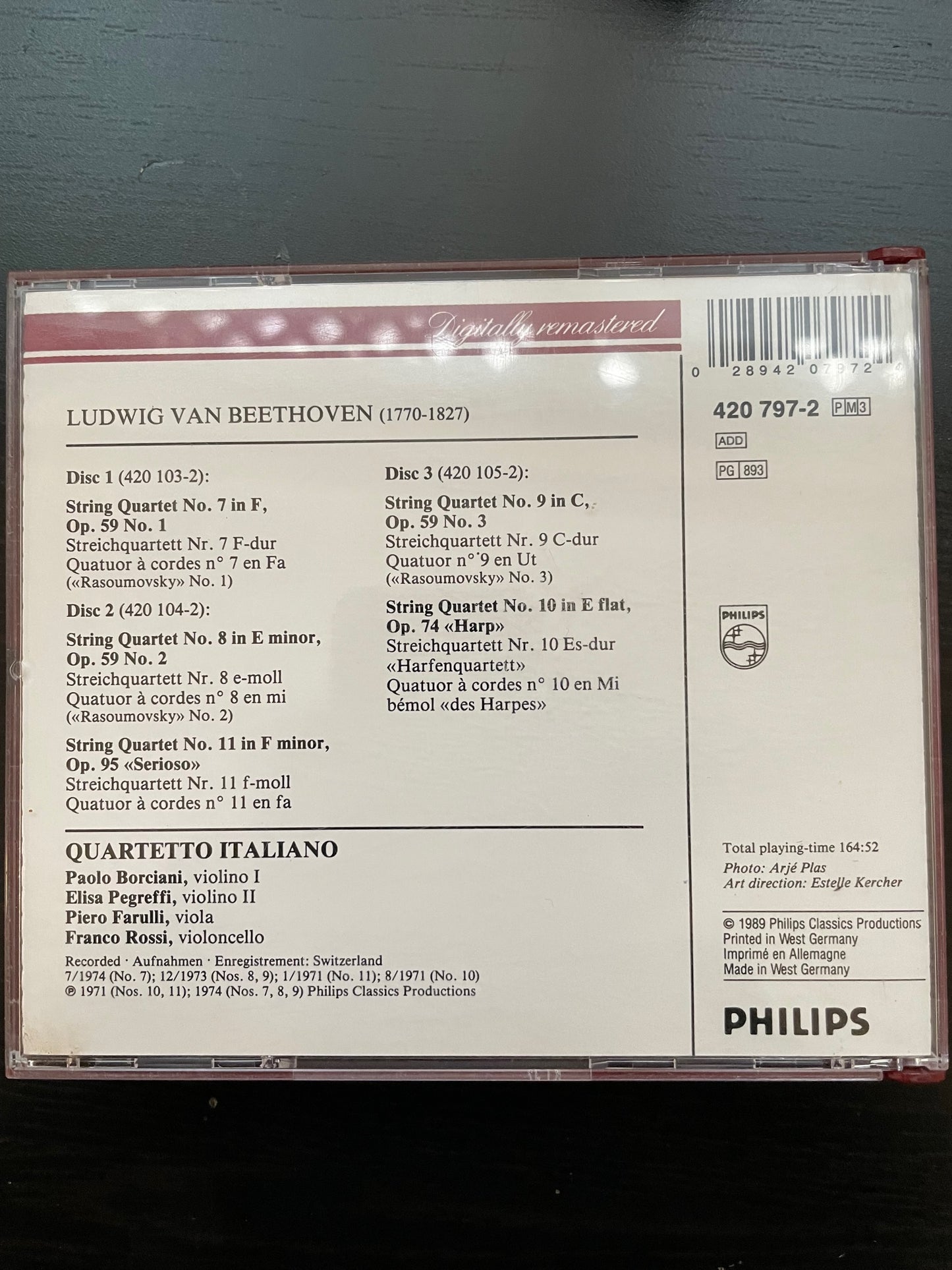 CD Beethoven Quatuors à cordes opus 59, 74 & 95 (3 CD) Quartetto Italiano