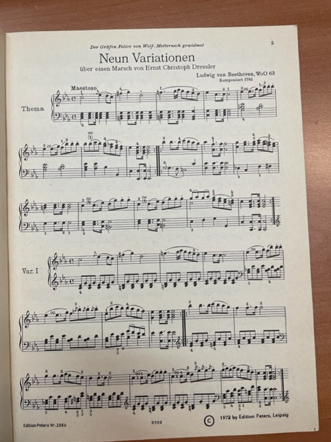 Beethoven Variations pour piano vol 2 éditions Peters
