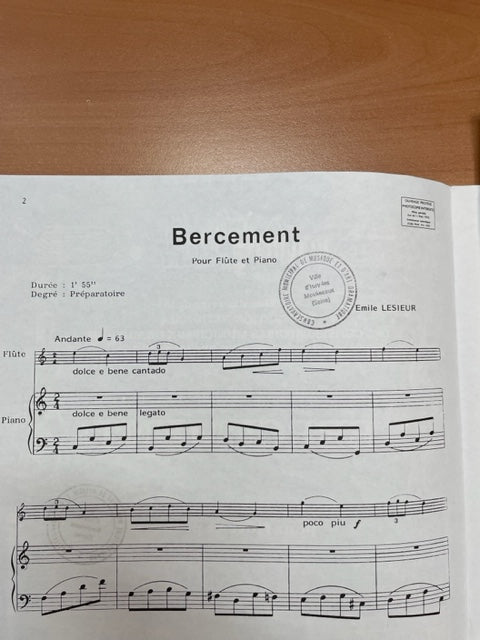 Emile Lesieur Bercement partition pour flute et piano
