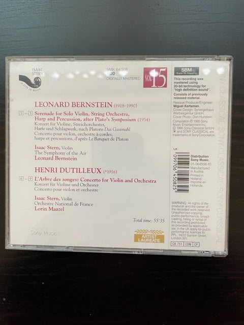 CD Bernstein et Dutilleux Serenade after Plato's Symposium / L'arbre des Songes, concerto pour violon et orchestre