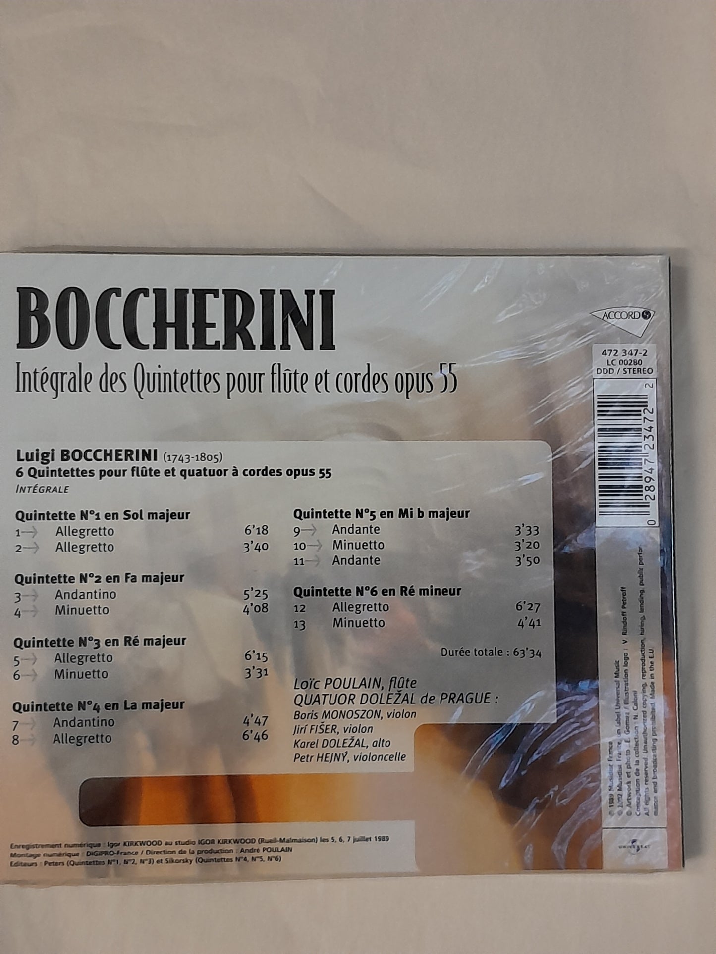 CD Luigi Boccherini Intégrale des Quintettes pour flûte et cordes opus 55