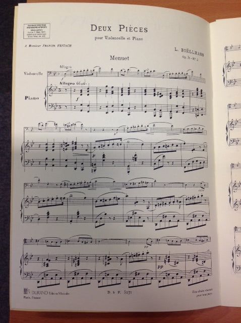 Léon Boëllmann Pièce n° 2 Menuet opus 31 partition violoncelle et piano
