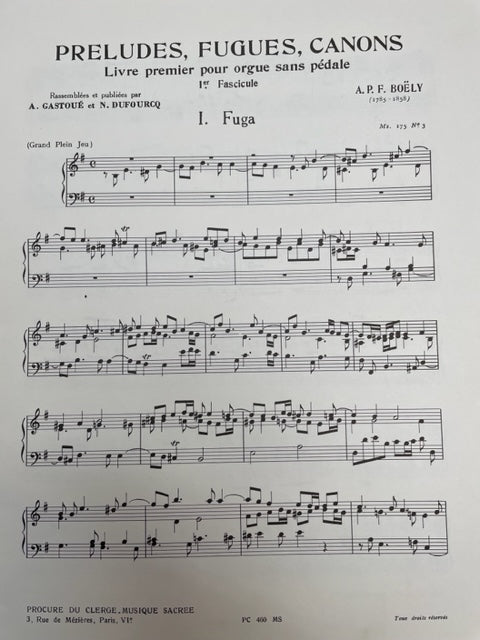 Alexandre Boëly préludes, fugues, canons 1er fascicule partition orgue