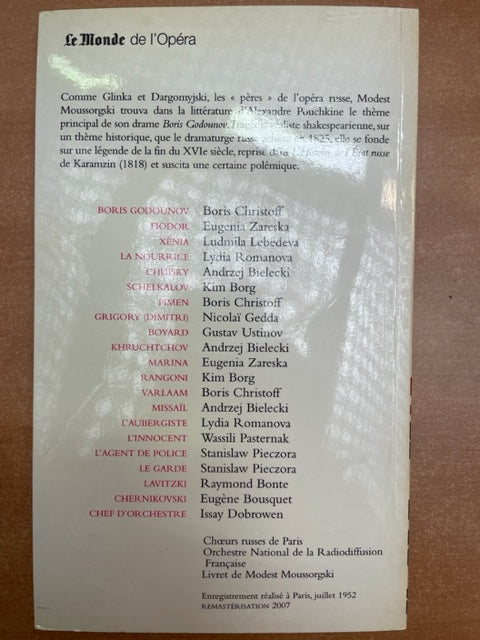 Modest Moussorgski Boris Godounov Livret bilingue + 3 CD