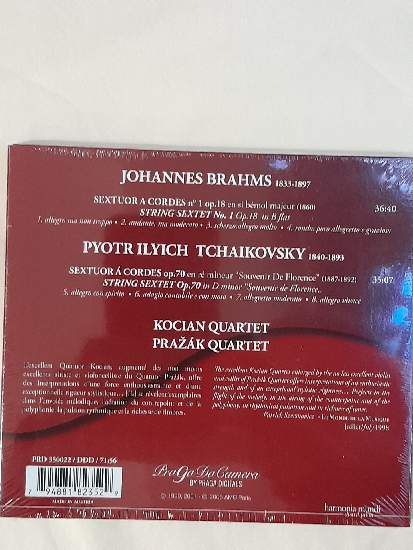 CD Brahms : Sextuor à cordes opus 18 - Tchaïkovski : Sextuor à cordes opus 70
