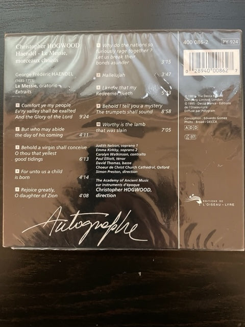 CD Haendel Le Messie, morceaux choisis Christopher Hogwood, direction