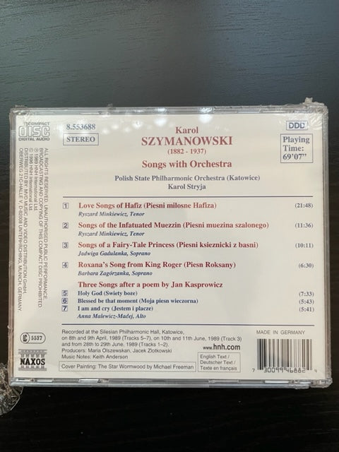 CD Karol Szymanowski Songs with Orchestra Polish State Philharmonic Orchestra
