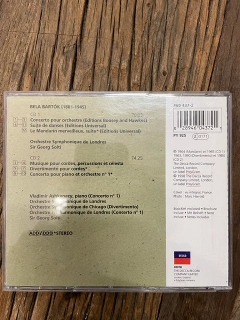CD Bartok Oeuvres pour orchestre Vladimir Ashkenazy au piano