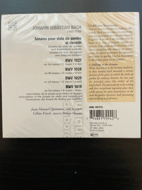 CD J-S Bach Sonates pour viole de gambe et clavecin BWV 1027, 1028,1029,1019