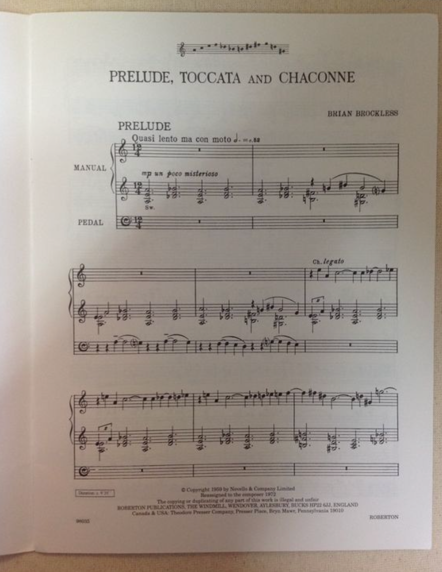 Brian Brockless Prelude, toccata and chaconne - Tu es Petrus, partition pour orgue