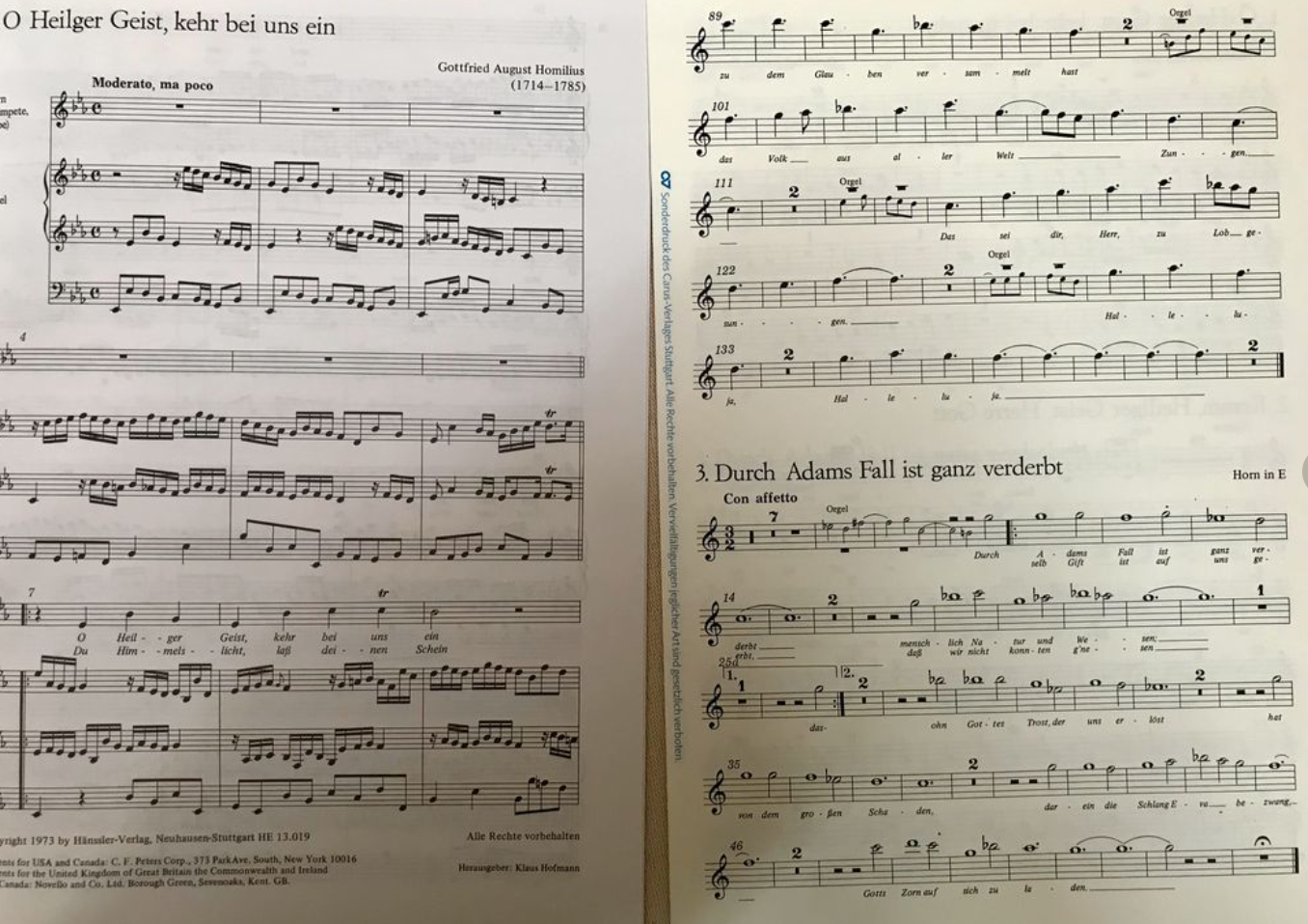 Gottfried Homilius 3 Choralbearbeitungen für ein Blasinstrument und Orgel