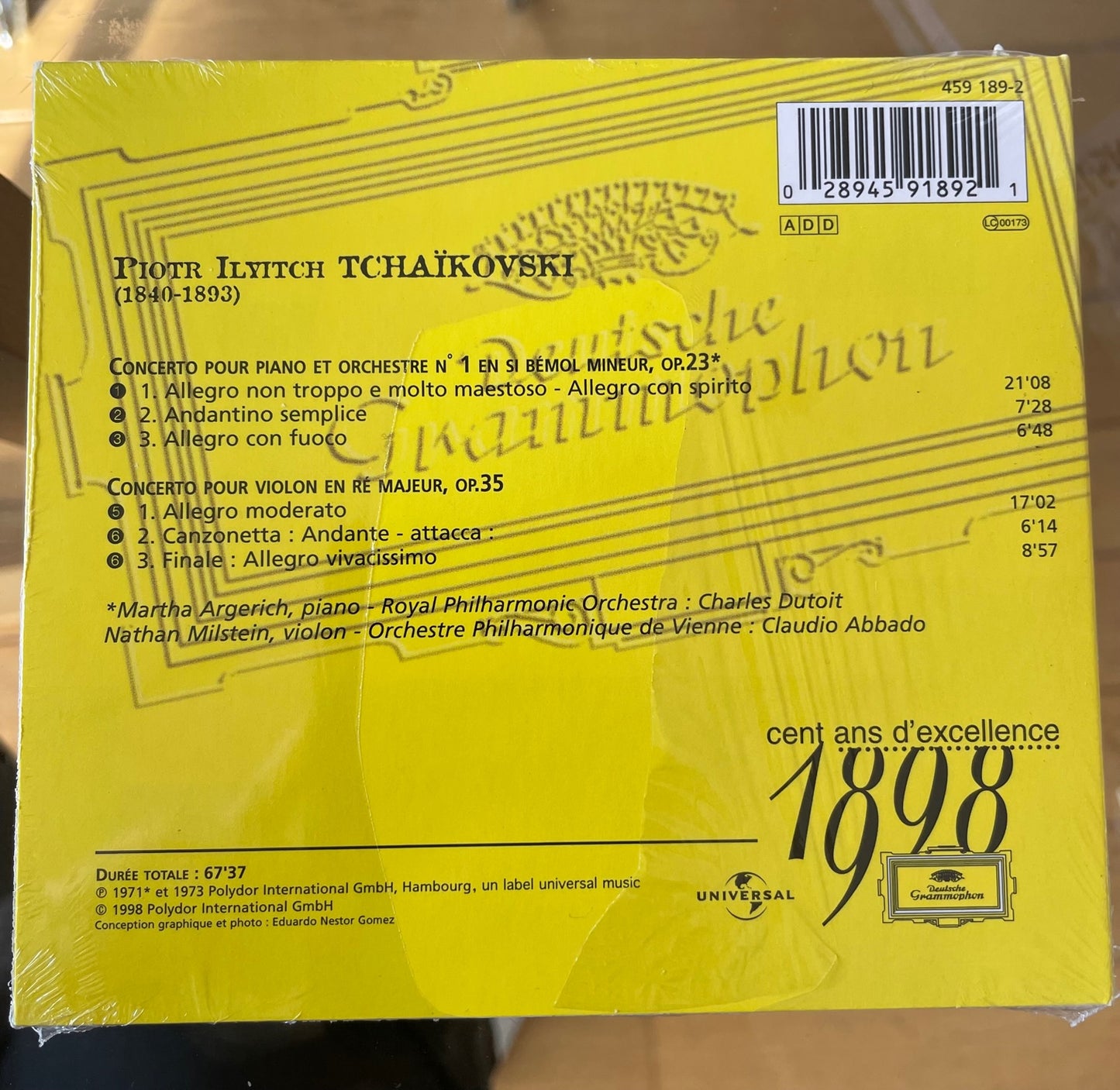 CD Tchaikovski Concerto pour piano n°1 et Concerto pour violon op 35 Martha Argerich et Nathan Milstein