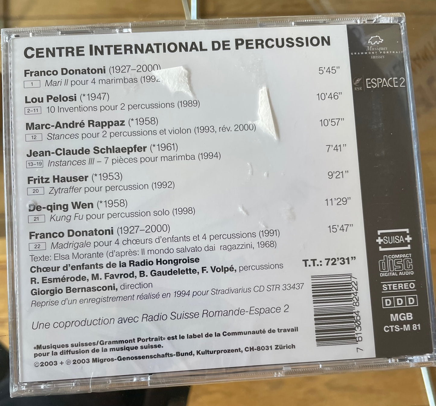 CD Centre international de percussion Donatoni, Rappaz, oeuvres pour percussions