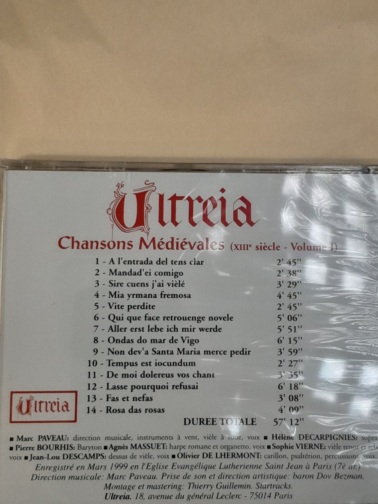CD Chansons médiévales XIIIe - volume 1 direction Marc Paveau